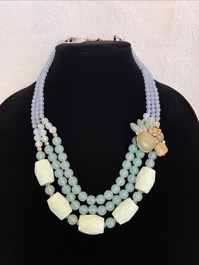 Robert Rose Mint, Lavender & Green Triple-Strand Statement Necklace